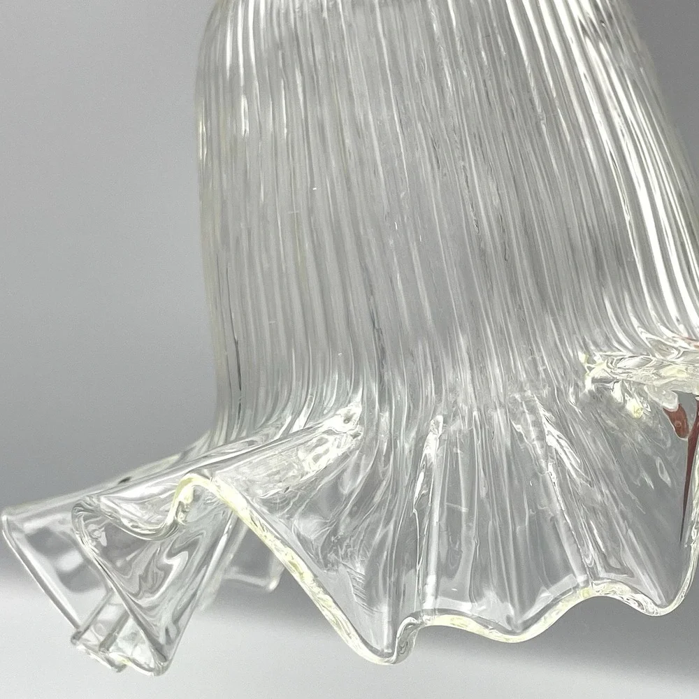 Vintage 1980s Clear Ribbed‎ Glass Lamp Shades Ruffled Edge 2